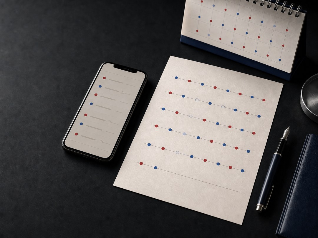 Composição conceitual com celular, calendário e linha do tempo de depósitos